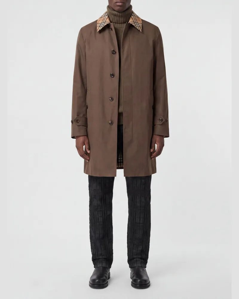Burberry Einreihiger Baumwoll-Trenchcoat mit Kragen im Karomuster Braun