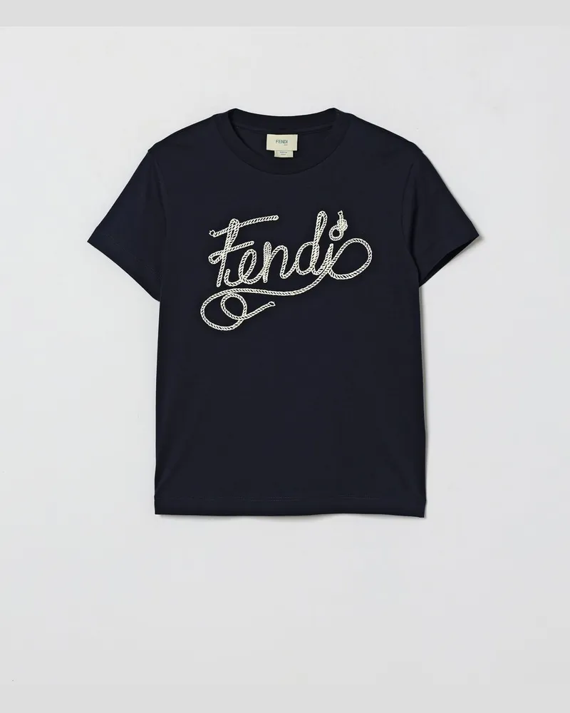 Fendi Baumwoll-T-Shirt für Jungen mit kontrastierendem Logo Blau