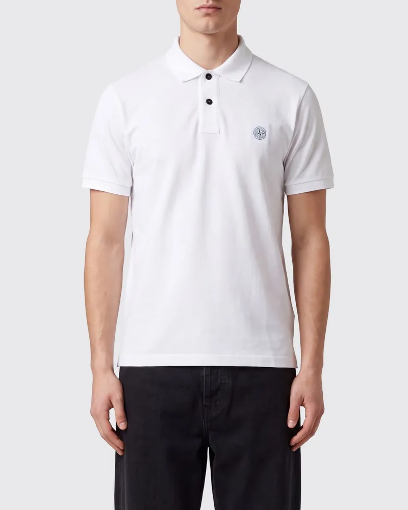 Stone Island Slim-Fit Kurzarm-Poloshirt aus Baumwolle mit Compass-Logo-Patch Weiß