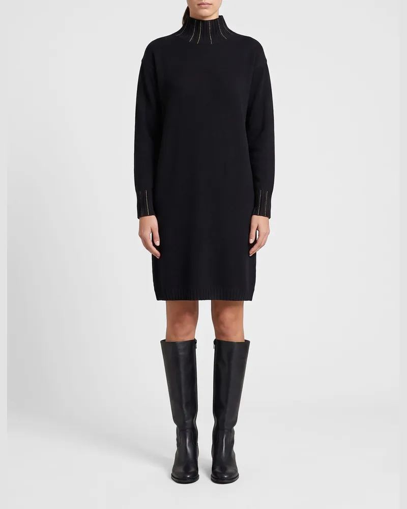 Fabiana Filippi Rollkragen-Minikleid aus Woll-, Seiden- und Kaschmirstrick Schwarz