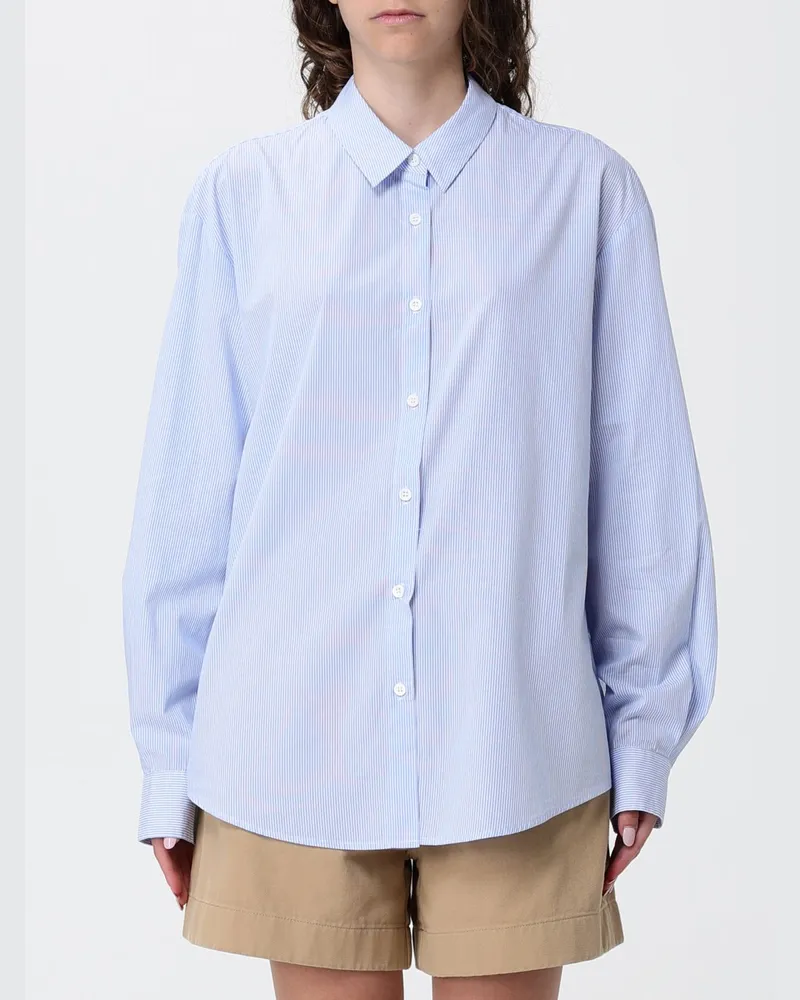 MC2 Saint Barth Gestreiftes Baumwollhemd mit Relaxed Fit und französischem Kragen Hellblau