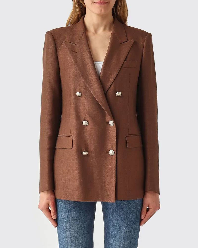 Tagliatore Zweireihiger Blazer aus Leinenmischung Braun