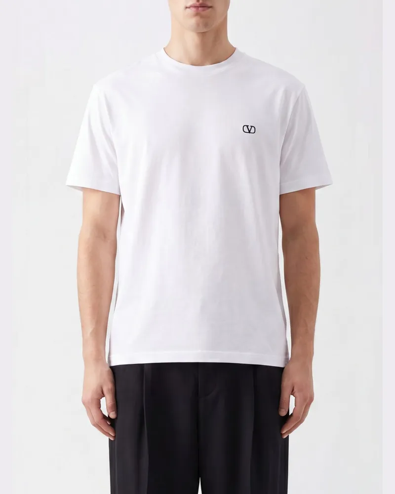 Valentino Garavani VLogo Signature T-Shirt aus Baumwolle mit Kontrastlogo Weiß