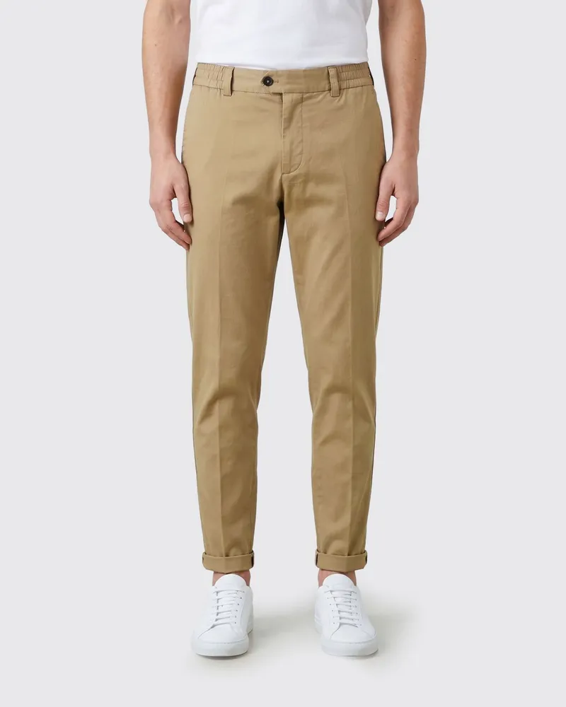 PT TORINO Slim-Fit Chinohose aus Leinen-Baumwoll-Mischung mit Gürtelschlaufen Beige