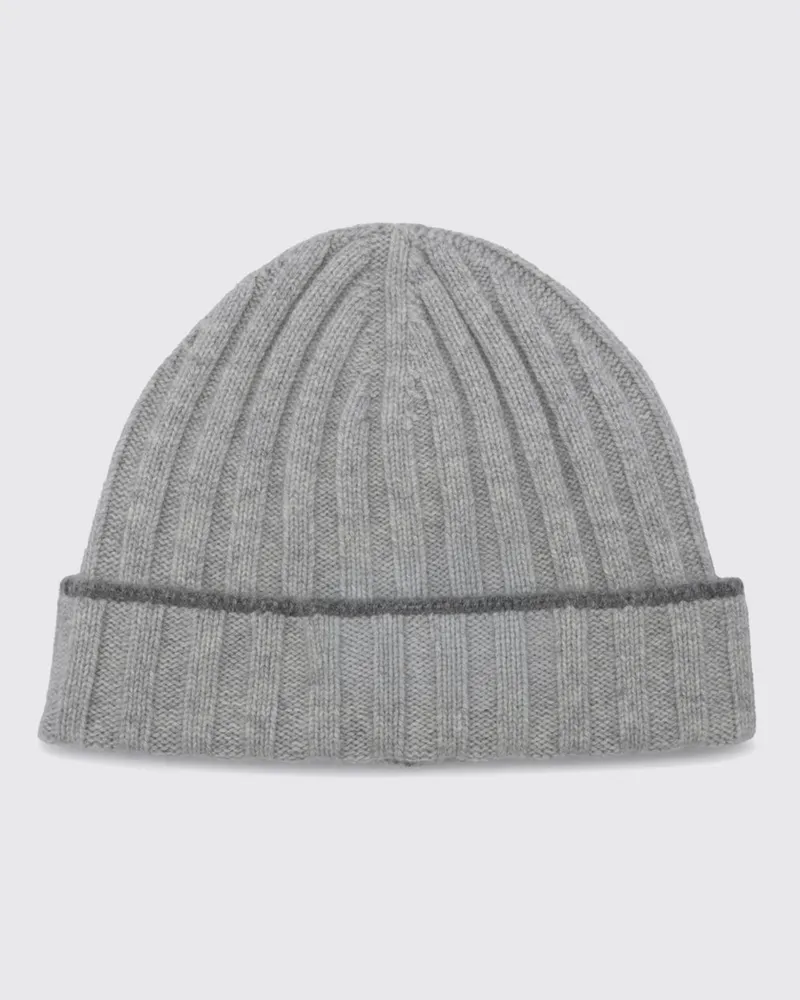 Brunello Cucinelli Gerippte Beanie-Mütze mit Umschlag aus reinem Kaschmir von Grau