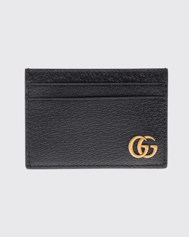 Gucci GG Marmont Kartenetui aus genarbtem Leder mit Doppel-G-Logo Schwarz