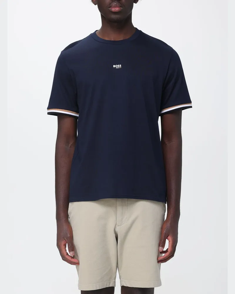 HUGO BOSS Slim-Fit-T-Shirt aus Baumwolle mit Rundhalsausschnitt und Kontrast-Logo Blau