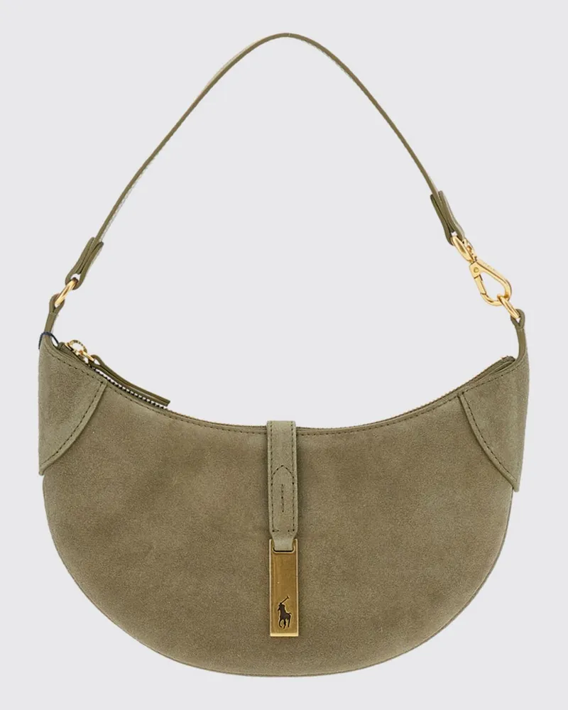 Ralph Lauren Schultertasche aus Rindsveloursleder mit Reißverschluss Grün