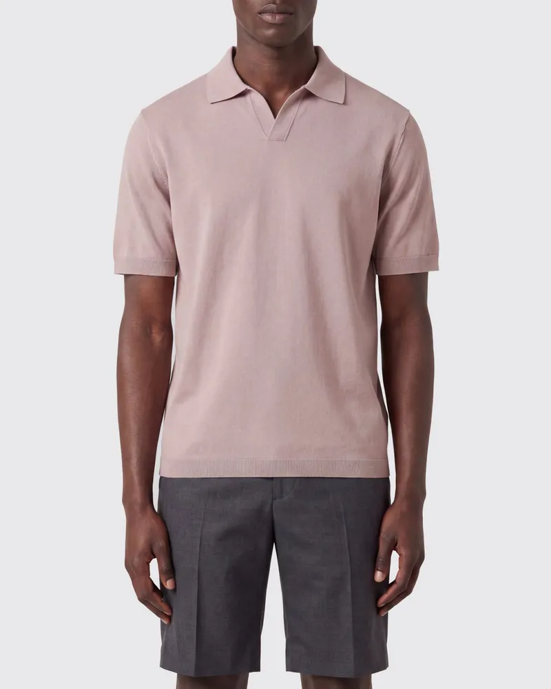 Herno Kurzärmeliges Poloshirt aus Baumwolle mit klassischem Kragen und V-Ausschnitt Puder