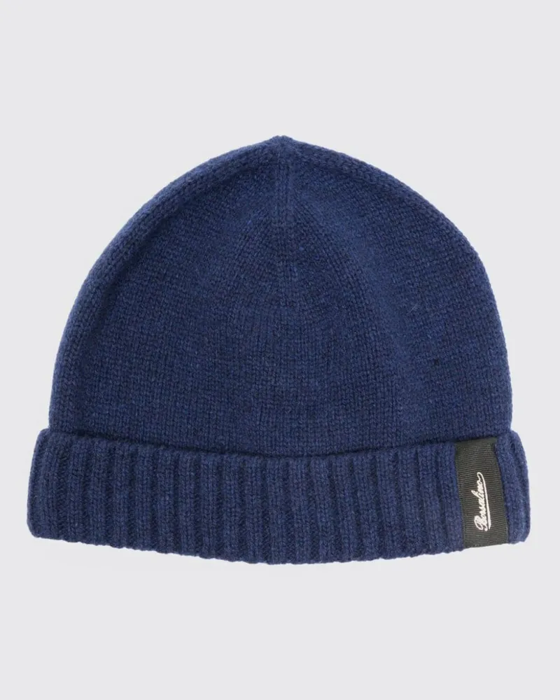 Borsalino Kaschmir-Beanie-Mütze mit Umschlag und Logo-Patch Navy