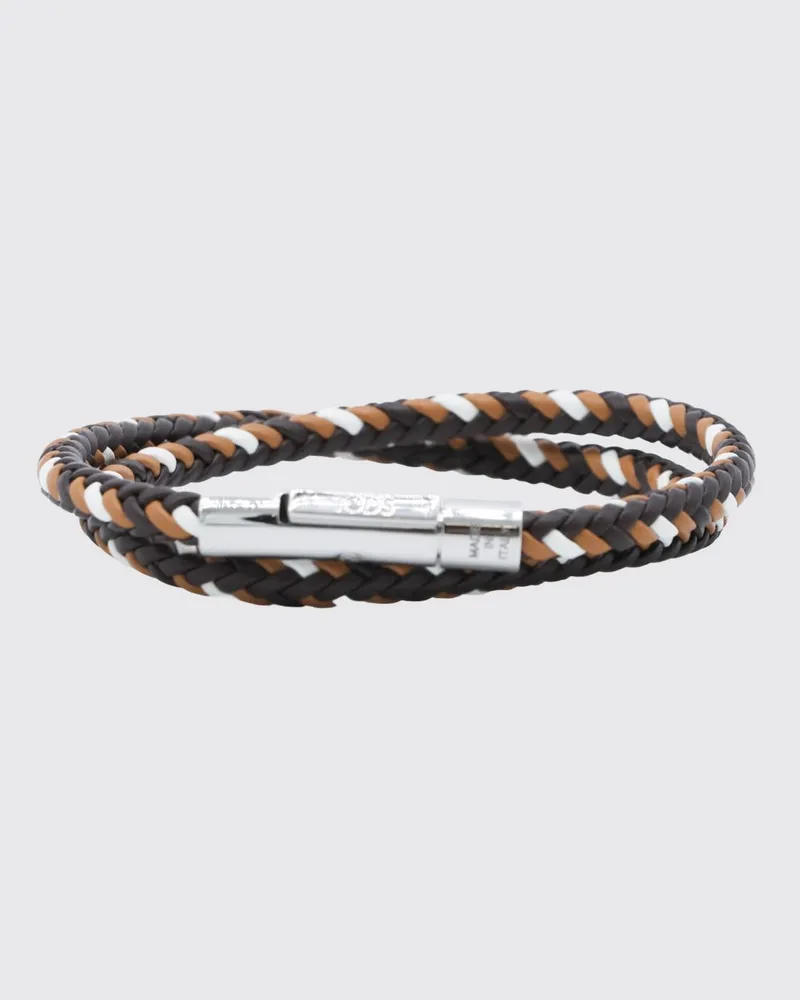 TOD'S Geflochtenes Kalbslederarmband mit Magnetverschluss Kaffee