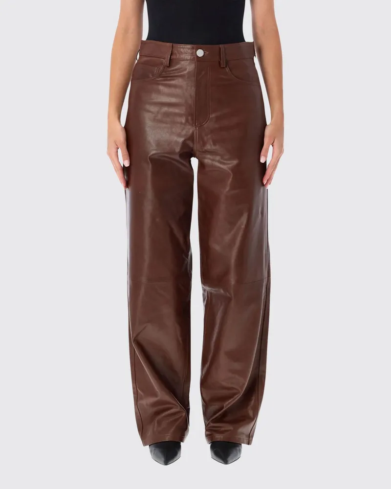 Róhe Wide-Leg Lederhose aus Schafsleder mit hoher Taille Tabak