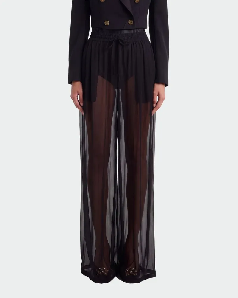 Dolce & Gabbana DOLCE  GABBANA Seiden-Palazzo-Hose mit Kordelzug Dolce & Gabbana Schwarz
