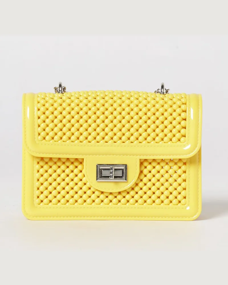 Monnalisa Rechteckige Schultertasche für Mädchen mit Perlen und Metalllogo Gelb