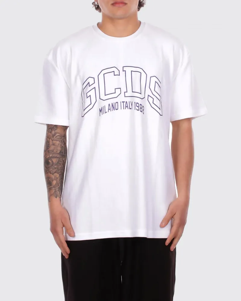 GCDS Relaxed Baumwoll T-Shirt mit Logo Weiß