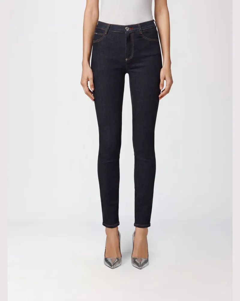 Philipp Plein Hoch taillierte Skinny-Jeans aus Stretch-Baumwolldenim Blau