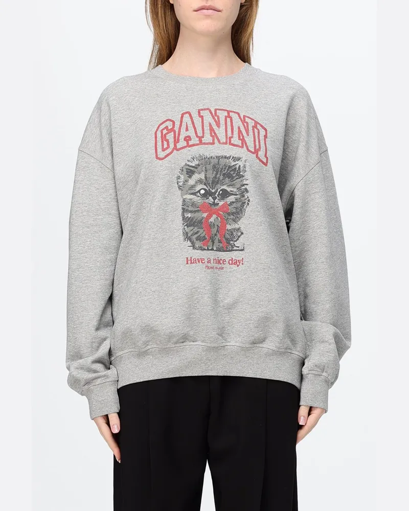 Ganni Relaxed-Fit Sweatshirt aus Baumwolle mit grafischem Logo-Print Grau