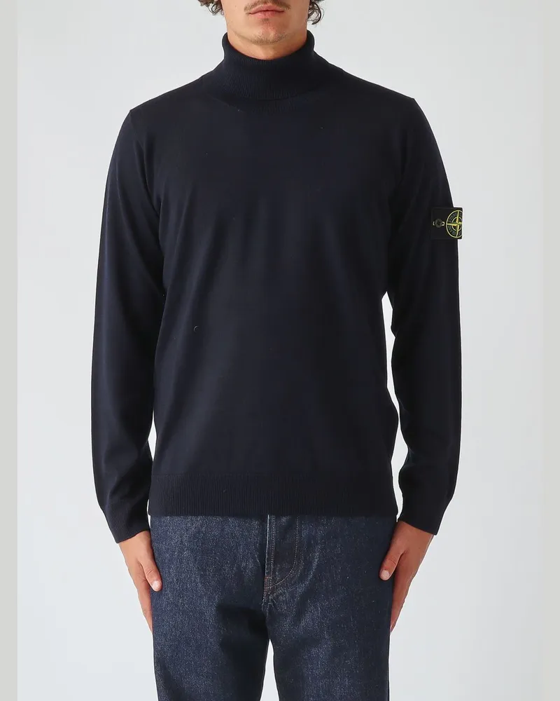 Stone Island Rollkragenpullover von aus reiner Schurwolle mit Kompass-Patch Navy