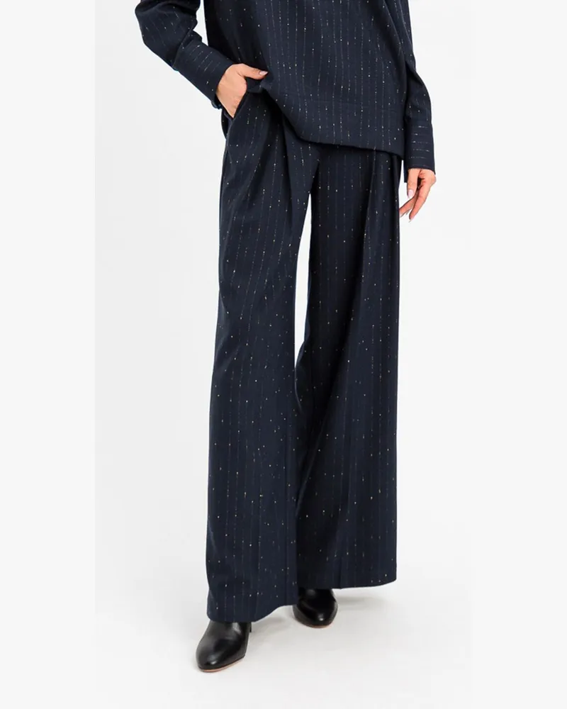 Twin-Set Weite Nadelstreifenhose aus Crêpe mit hohem Bund von Blau