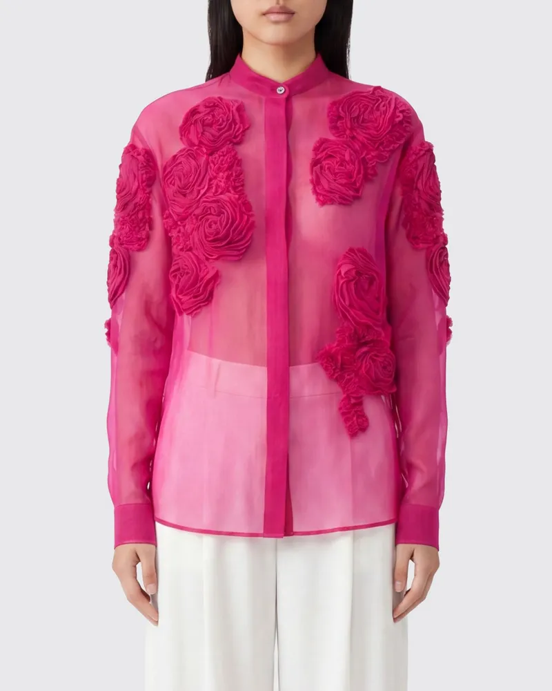 Dries van Noten Viskosehemd von mit Blumenapplikation und französischem Kragen Fuchsia