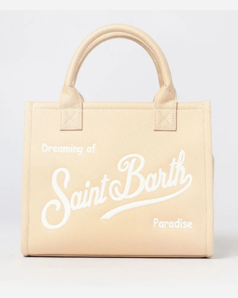 MC2 Saint Barth Vanity Handtasche aus Baumwolltwill mit gesticktem Logo Beige