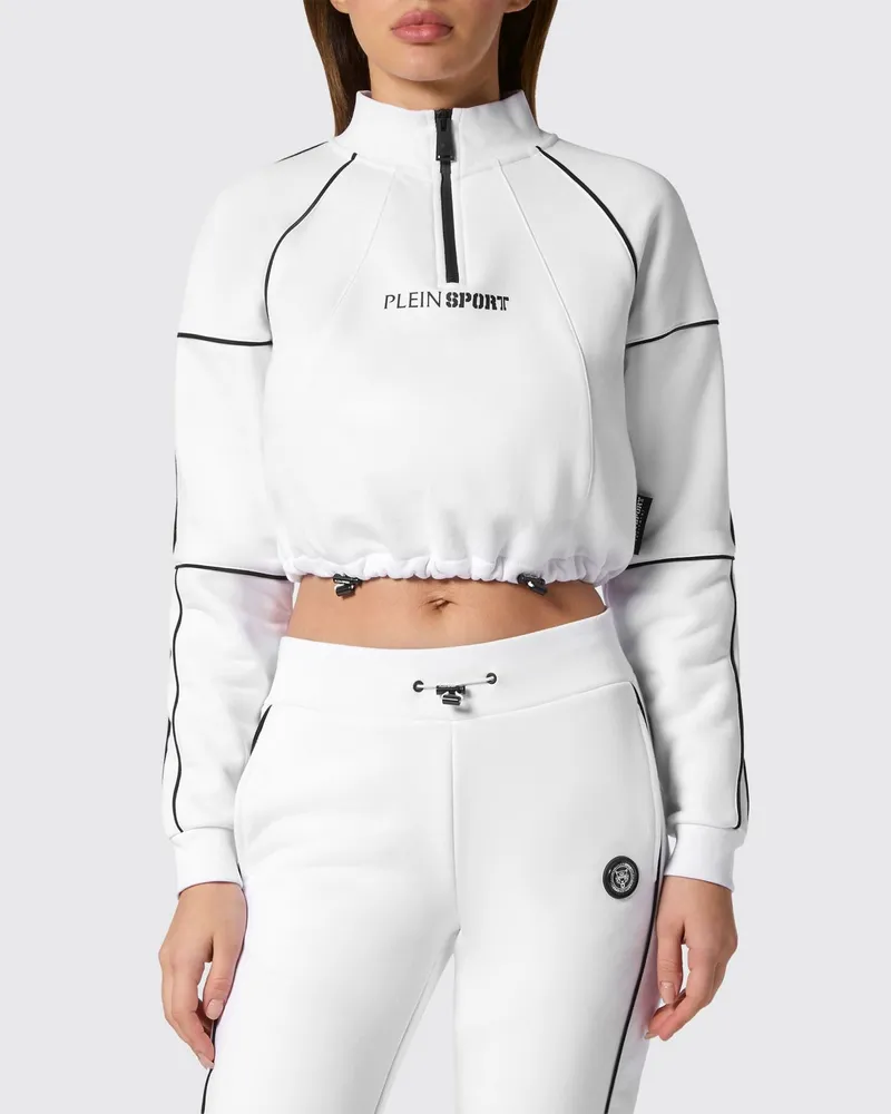 Philipp Plein Gekürzte Sweatjacke aus Jersey mit Reißverschluss und Stehkragen Weiß