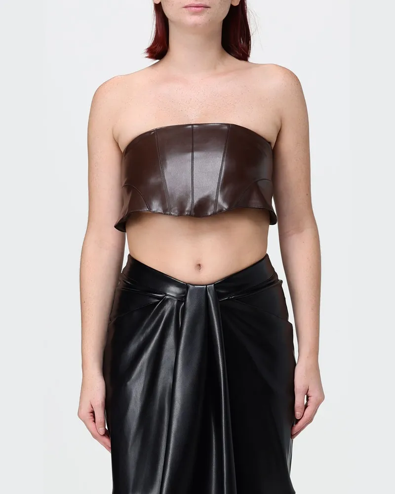 Hanita Cropped Bandeau-Top aus Kunstleder mit gewebten Bändern Braun