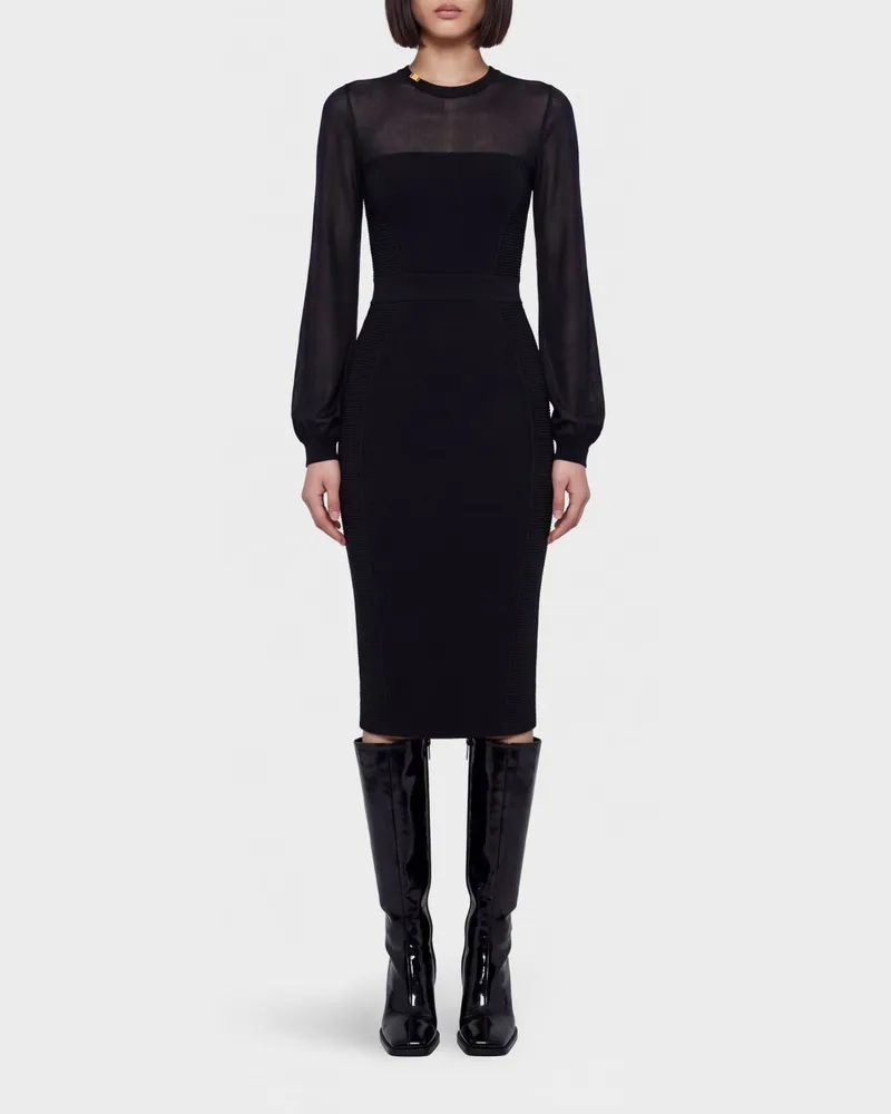 Elisabetta Franchi Midi-Etuikleid aus Viskose mit Puffärmeln Schwarz