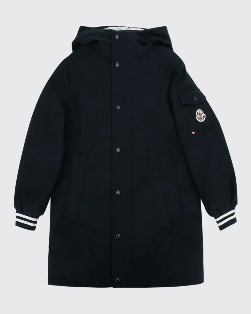 Moncler Jungen-Parka Ever von aus Nylon mit Kapuze und Kontrastpaspeln Navy