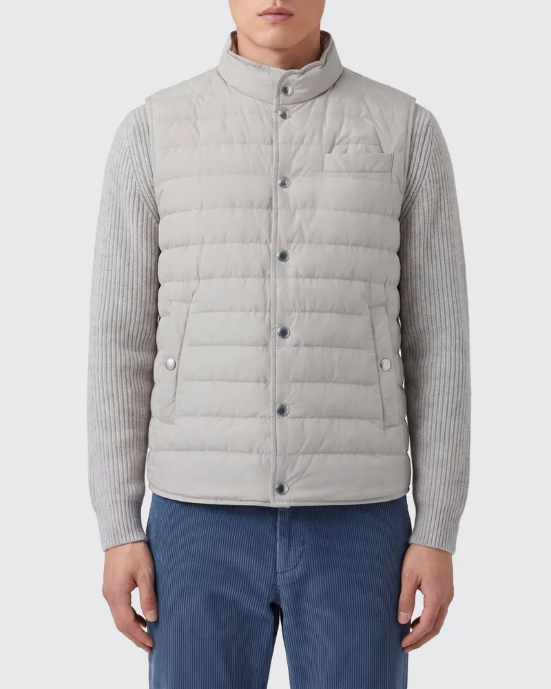 Brunello Cucinelli Wasserabweisende Steppweste aus Nylon mit hohem Kragen Weiß