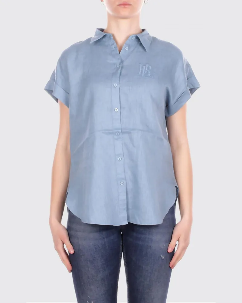 Ralph Lauren Gestreiftes Baumwollhemd mit kurzen Ärmeln und Relaxed Fit Blau