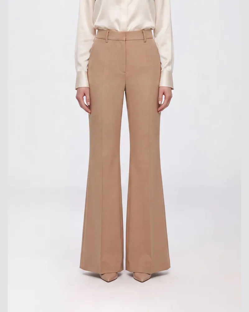 SPORTMAX Hoch taillierte Schlaghose von aus Schurwolle mit verdecktem Verschluss Beige