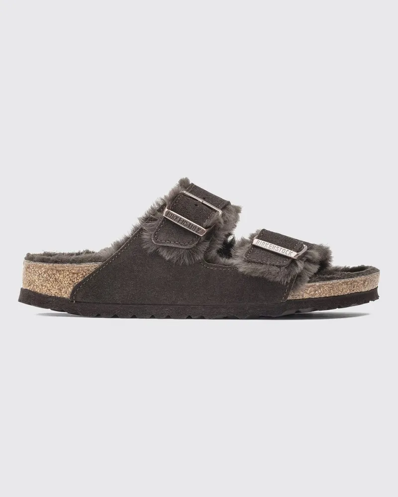 Birkenstock Arizona Sandalen aus Veloursleder mit Shearling-Futter und Schnallen Braun