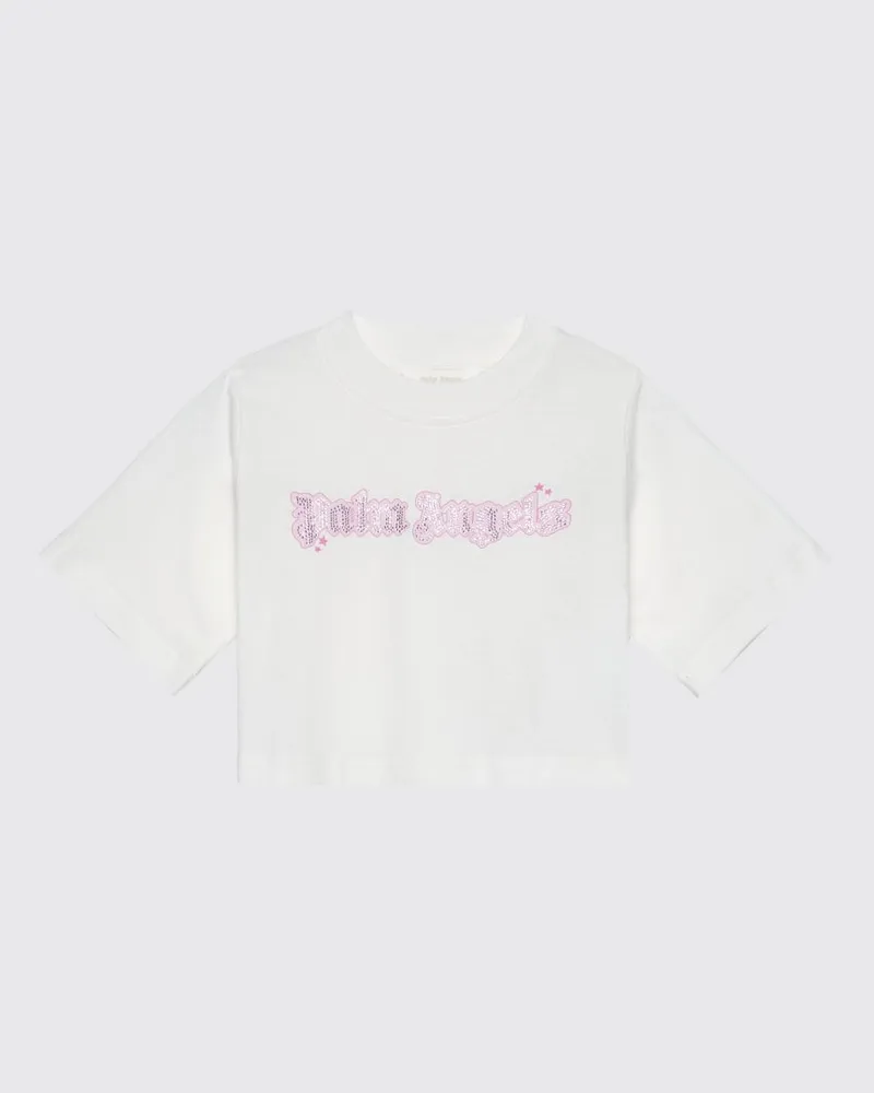 Palm Angels Kurzes Baumwoll-T-Shirt mit Logo Weiß