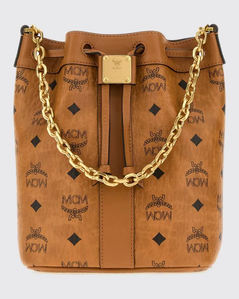 MCM Dessau Visetos Monogramm Beuteltasche aus beschichteter Baumwolle Braun