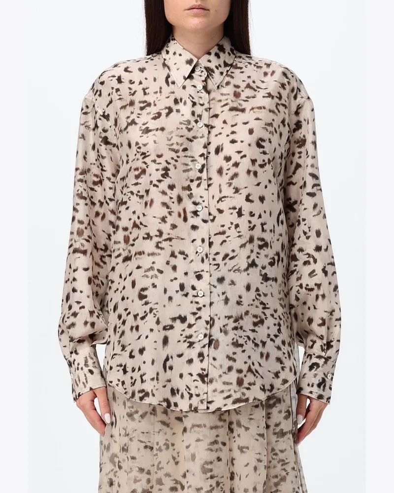 Brunello Cucinelli Relaxed-Fit-Hemd aus Seide mit abstraktem Print und klassischem Kragen Bunt