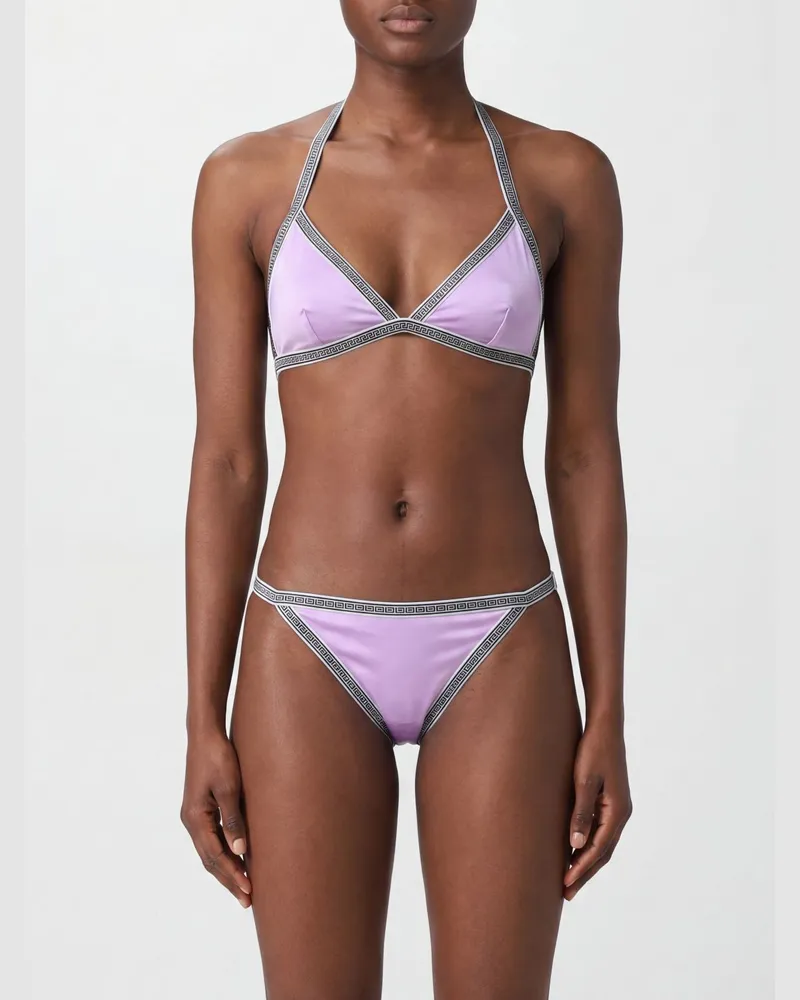 Versace Triangel-Bikini-Oberteil mit ikonischem Greca-Print Violett