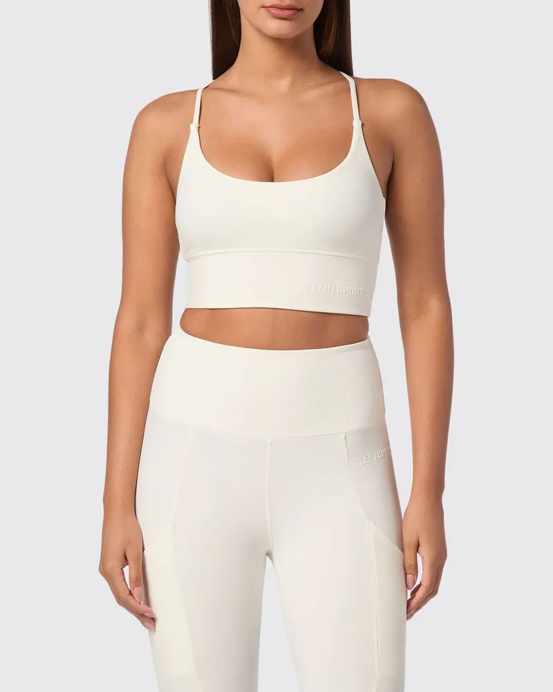 Philipp Plein Gekürztes Sport-Bralette-Top mit überkreuzten Trägern Weiß