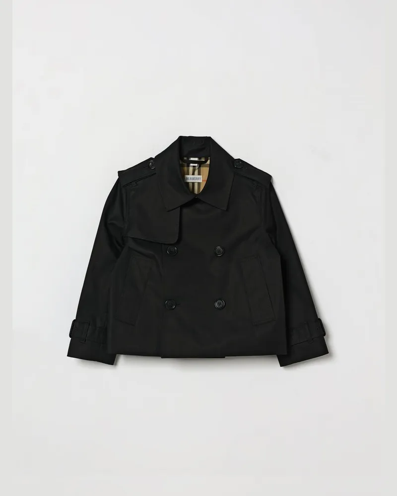 Burberry Doppelreihiger Baumwoll-Trenchcoat für Jungen mit Check-Futter Schwarz