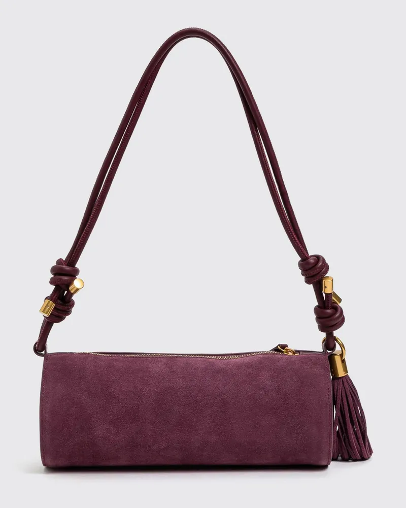 Twin-Set Zylindrische Schultertasche aus Veloursleder mit Quasten Burgunderrot