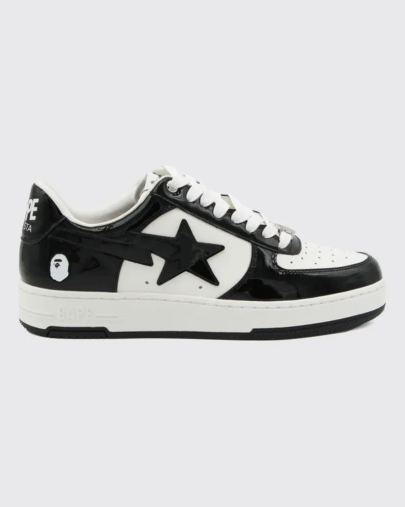 BAPE Niedrige Leder-Sneaker mit ikonischem zweifarbigem Sternen-Print Schwarz