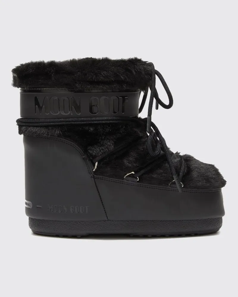 Moon Boot Niedrige Icon Schneestiefel aus Kunstpelz mit Schnürung Schwarz