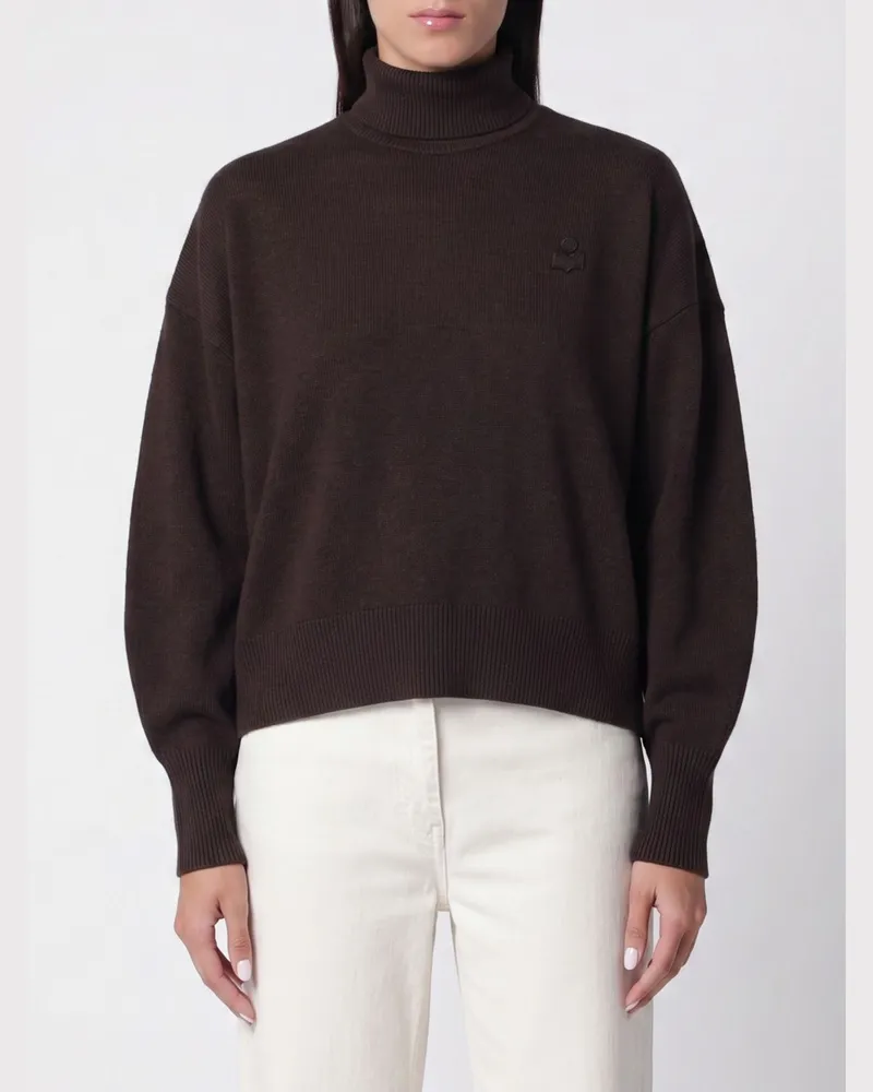 Étoile Isabel Marant Rollkragenpullover aus Baumwollmix mit gesticktem Logo Braun