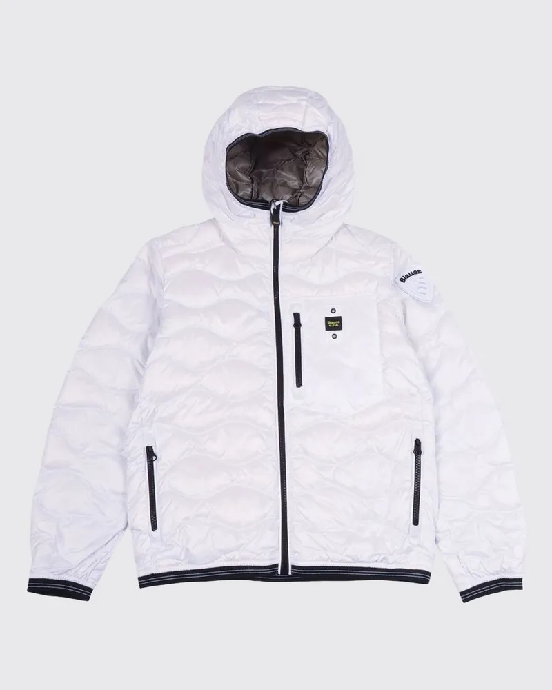 Blauer Gesteppte Daunenjacke aus wattiertem Nylon Weiß