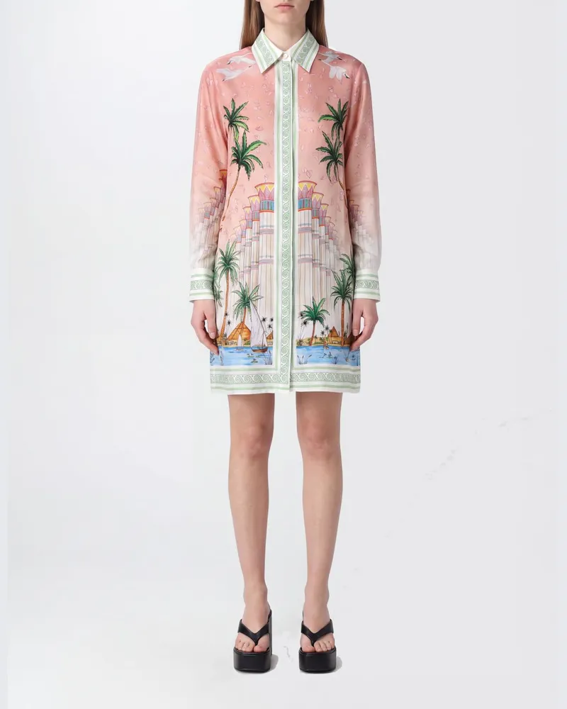 Casablanca Paris Seiden-Minikleid im Hemdblusenstil mit tropischem Blumenprint Bunt