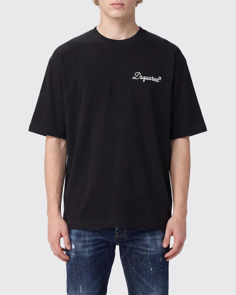 Dsquared2 Rundhals-T-Shirt aus Baumwolle mit kontrastierendem Front-Logo-Print Schwarz