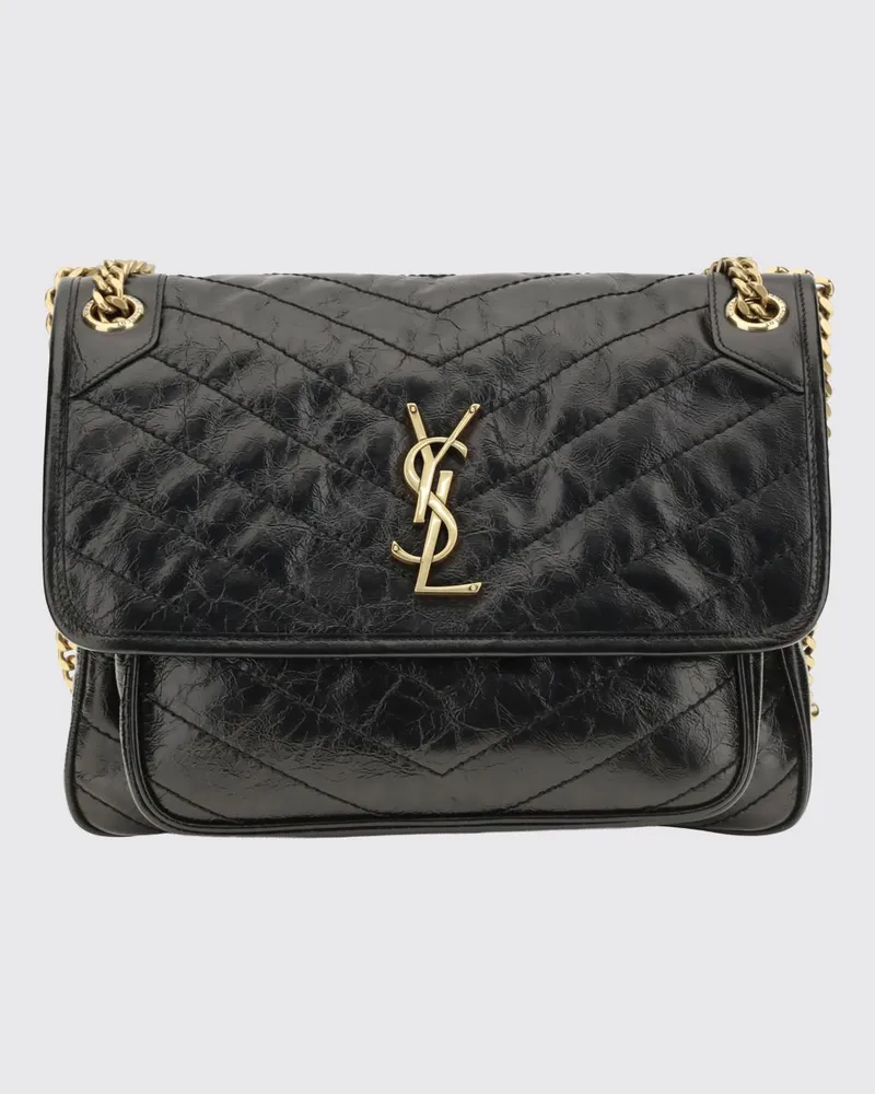 Saint Laurent Niki Schultertasche aus gestepptem Kalbsleder mit YSL-Monogramm Schwarz