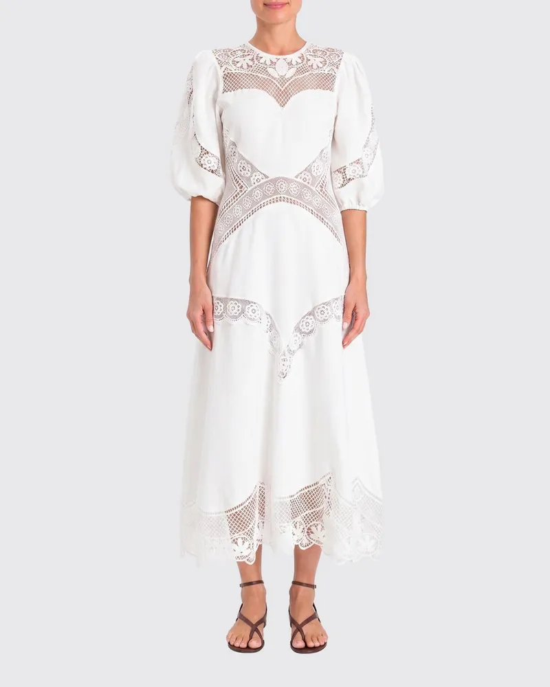 Twin-Set Häkelkleid aus Leinenmischung Weiß