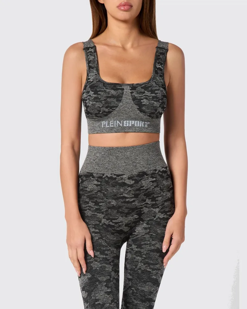 Philipp Plein Gekürztes Sport-Top von aus Jersey mit Camouflage-Print und dünnen Trägern Schwarz
