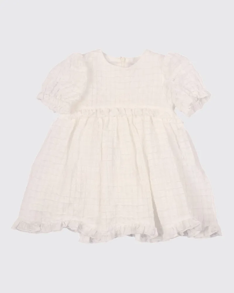 Il Gufo Kurzarmkleid für Mädchen aus reiner weißer Baumwolle Weiß